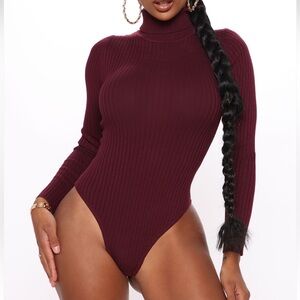 Fashion Nova Maroon Ribbed Bodysuit